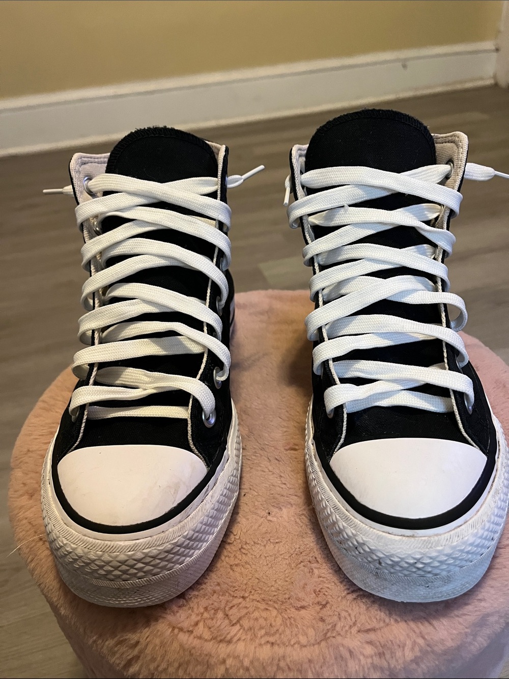 Converse Black and White Men High-Top Sneakers with White Laces
